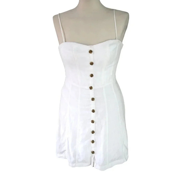 URBAN OUTFITTERS Kimchi Blue Lilyanna Linen Blend White Button-Down Dress Sz 4 - Picture 3 of 7